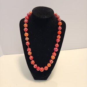 Red and White Painted Polka Dot Beaded Necklace